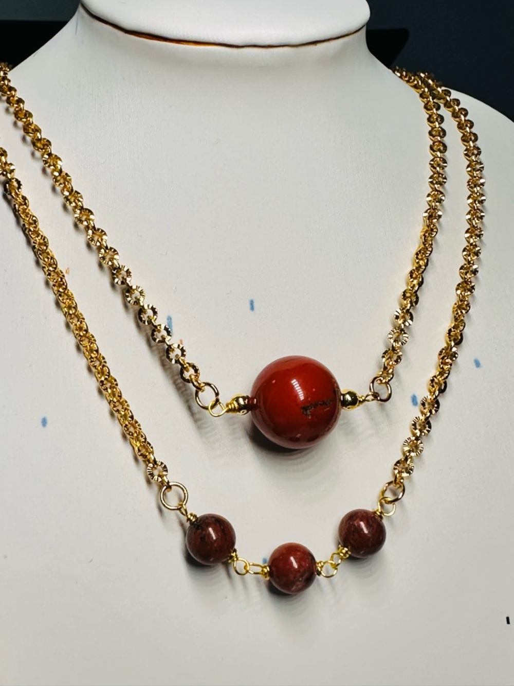 SET OF TWO  Necklaces with Red Jasper Beads